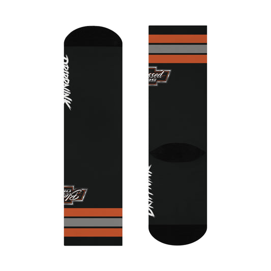 Black Blessed OBS socks designed for Chevy truck enthusiasts with premium crew length fit and automotive styling.