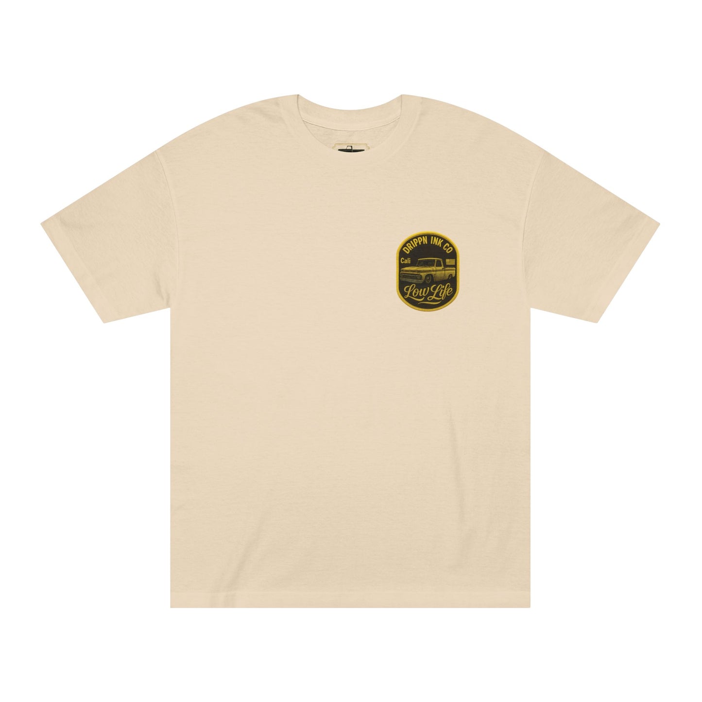 Low Life Cali Badge T-Shirt Slammed Chevy C10 Gold Vintage Graphic