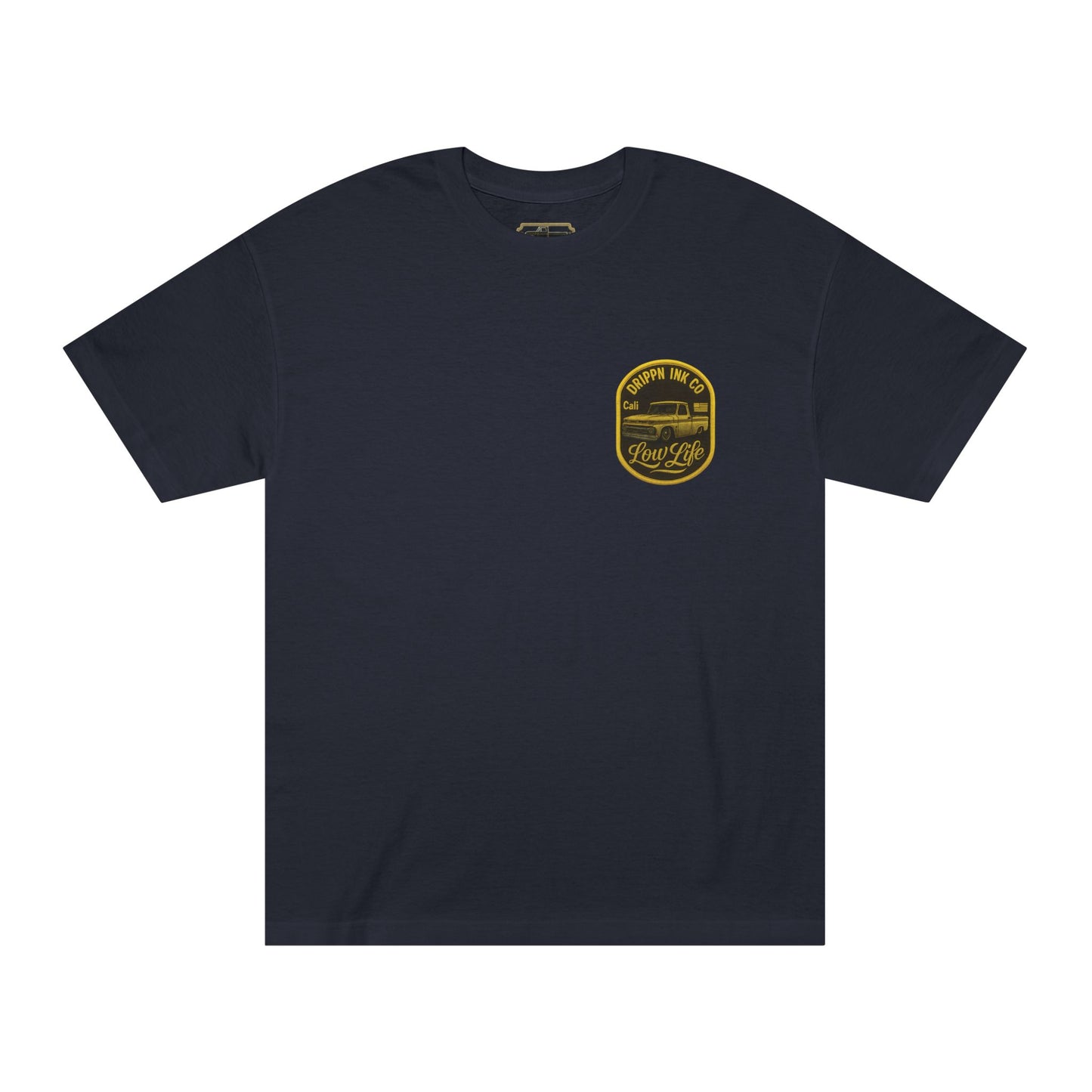 Low Life Cali Badge T-Shirt Slammed Chevy C10 Gold Vintage Graphic