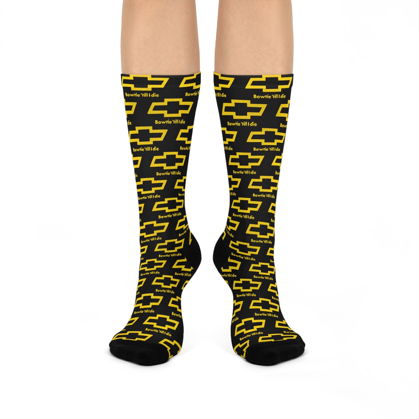 Bowtie ’Till I Die Crew Socks – Yellow Chevy Emblem