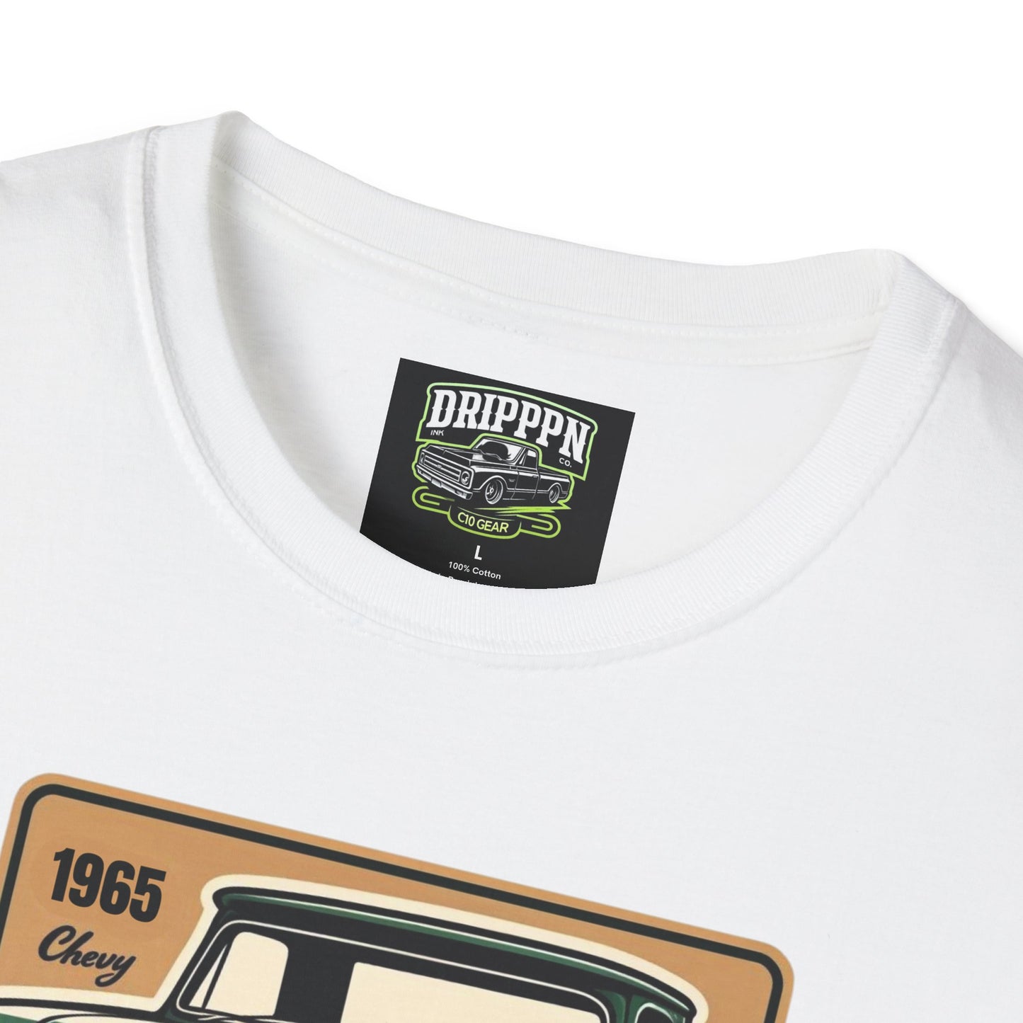 This must-have Green and Gold 1965 Chevy C10 T-shirt fits like a well-loved favorite. High-quality print makes it an ultimate statement shirt for years to come. Drippm Ink in Big and Bolds Lettering 