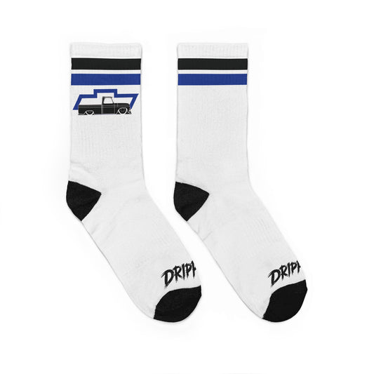 DrippnInk Classic Truck Stripe Crew Socks — Retro Chevy Pickup Design