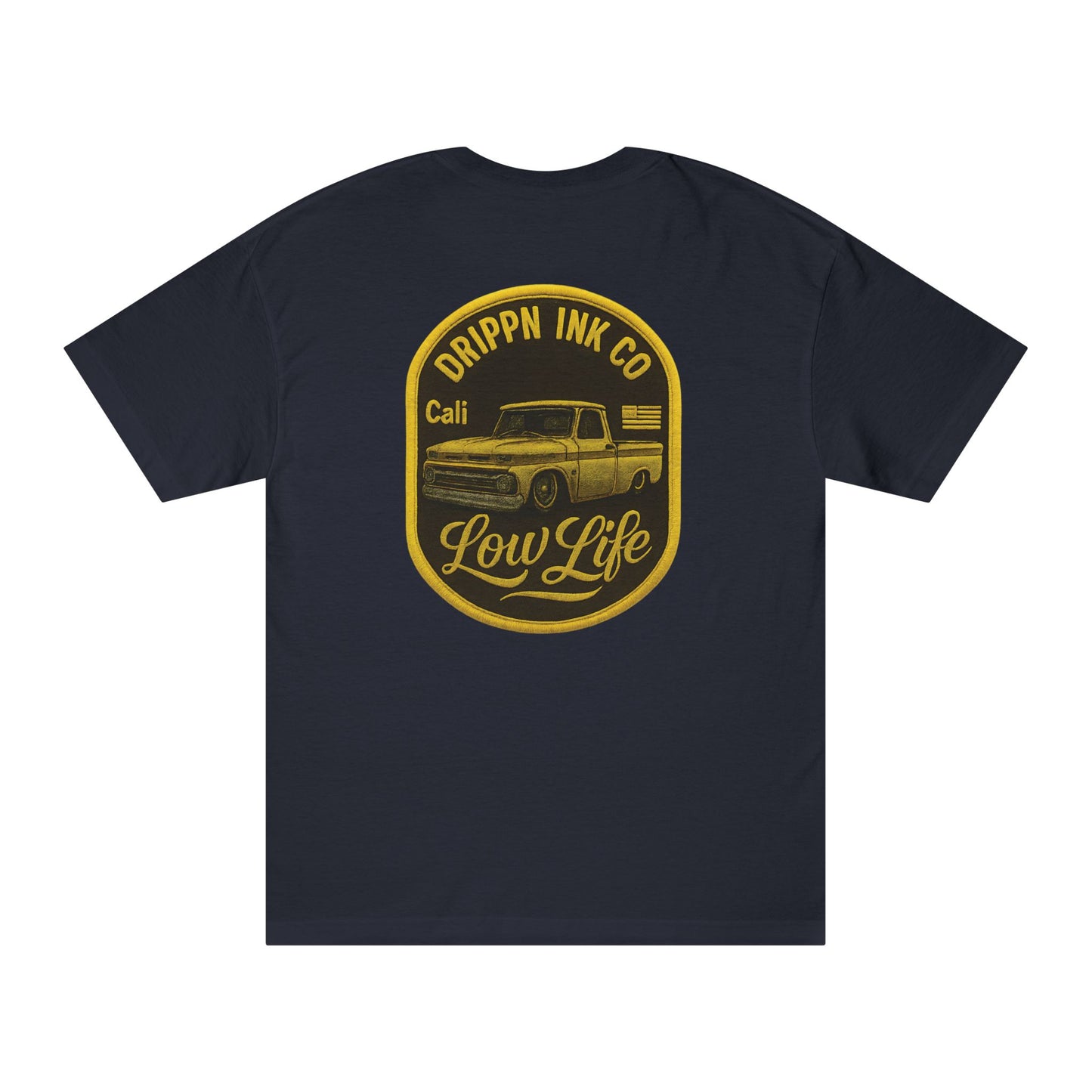 Low Life Cali Badge T-Shirt Slammed Chevy C10 Gold Vintage Graphic