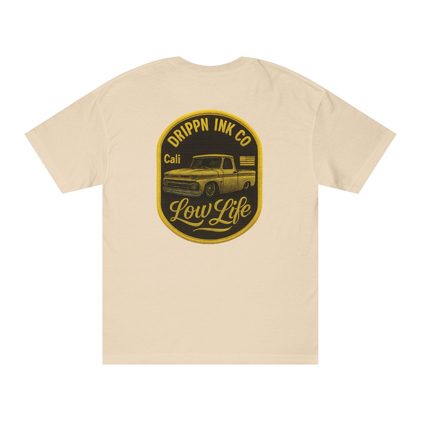 Low Life Cali Badge T-Shirt Slammed Chevy C10 Gold Vintage Graphic