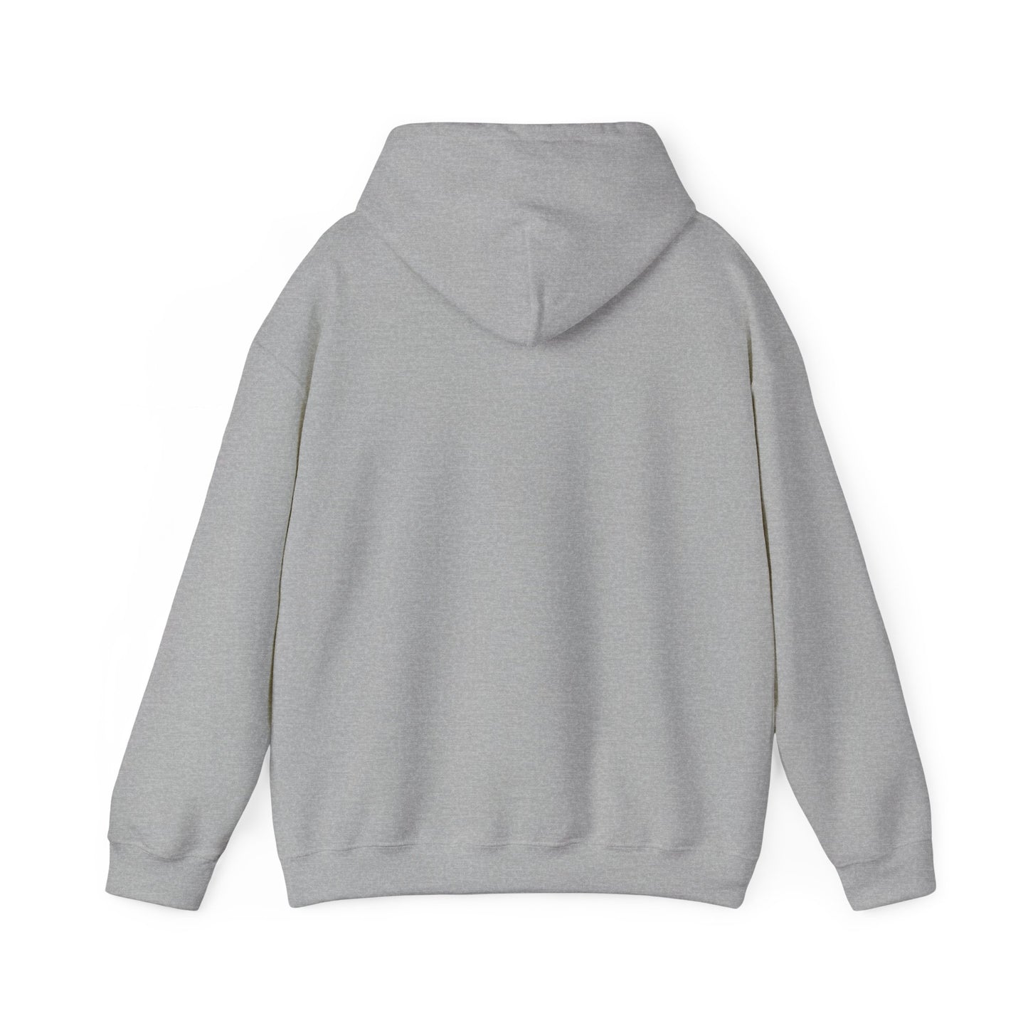 Back view of the sport grey hooded sweatshirt, plain with no print