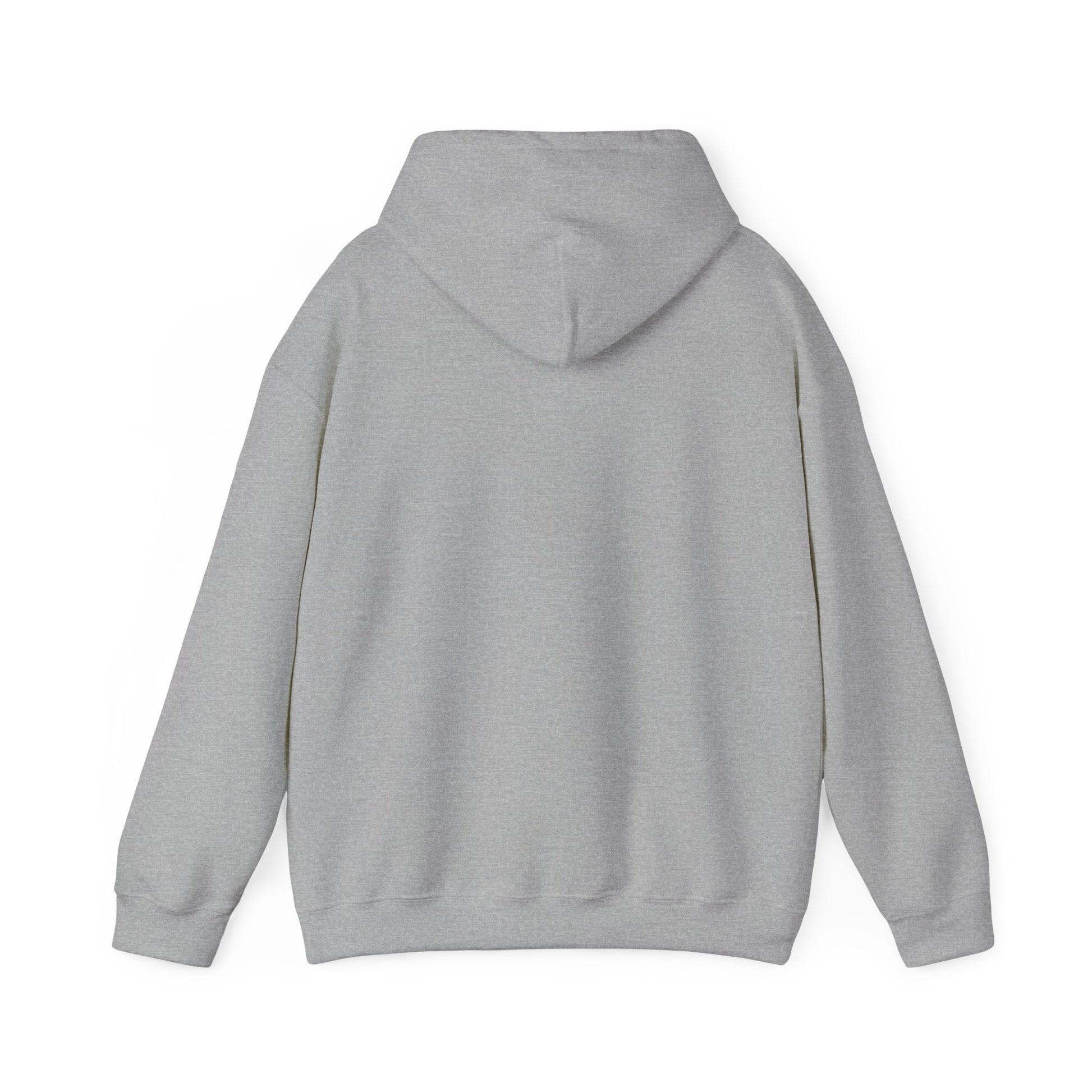 Back view of the sport grey hooded sweatshirt, plain with no print