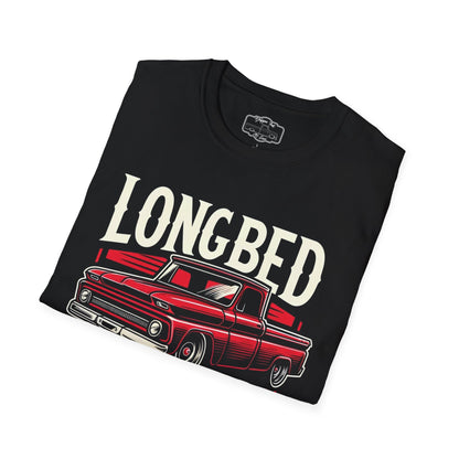 The black t-shirt folded to show the Longbed lettering and the red classic pickup.