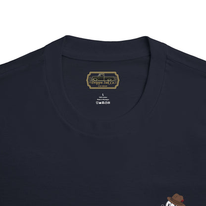 Black t-shirt featuring a large graphic of Felix In a Fedora, the text “The Heartbeat of America,” and a slammed Chevy C10 truck on the back, with matching front badge.