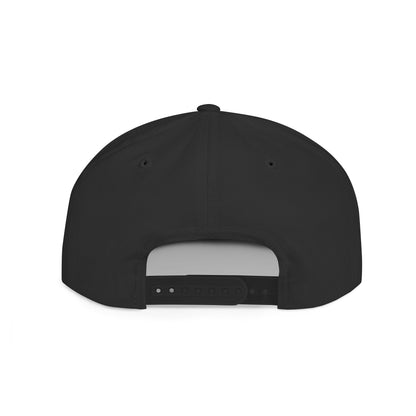 Back of the black snapback cap showing the adjustable plastic snap closure.