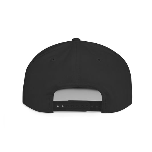 Back of the black snapback cap showing the adjustable plastic snap closure.