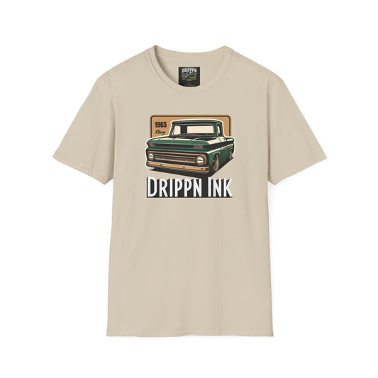 This must-have Green and Gold 1965 Chevy C10 T-shirt fits like a well-loved favorite. High-quality print makes it an ultimate statement shirt for years to come.  Drippm Ink in Big and Bolds Lettering&nbsp;