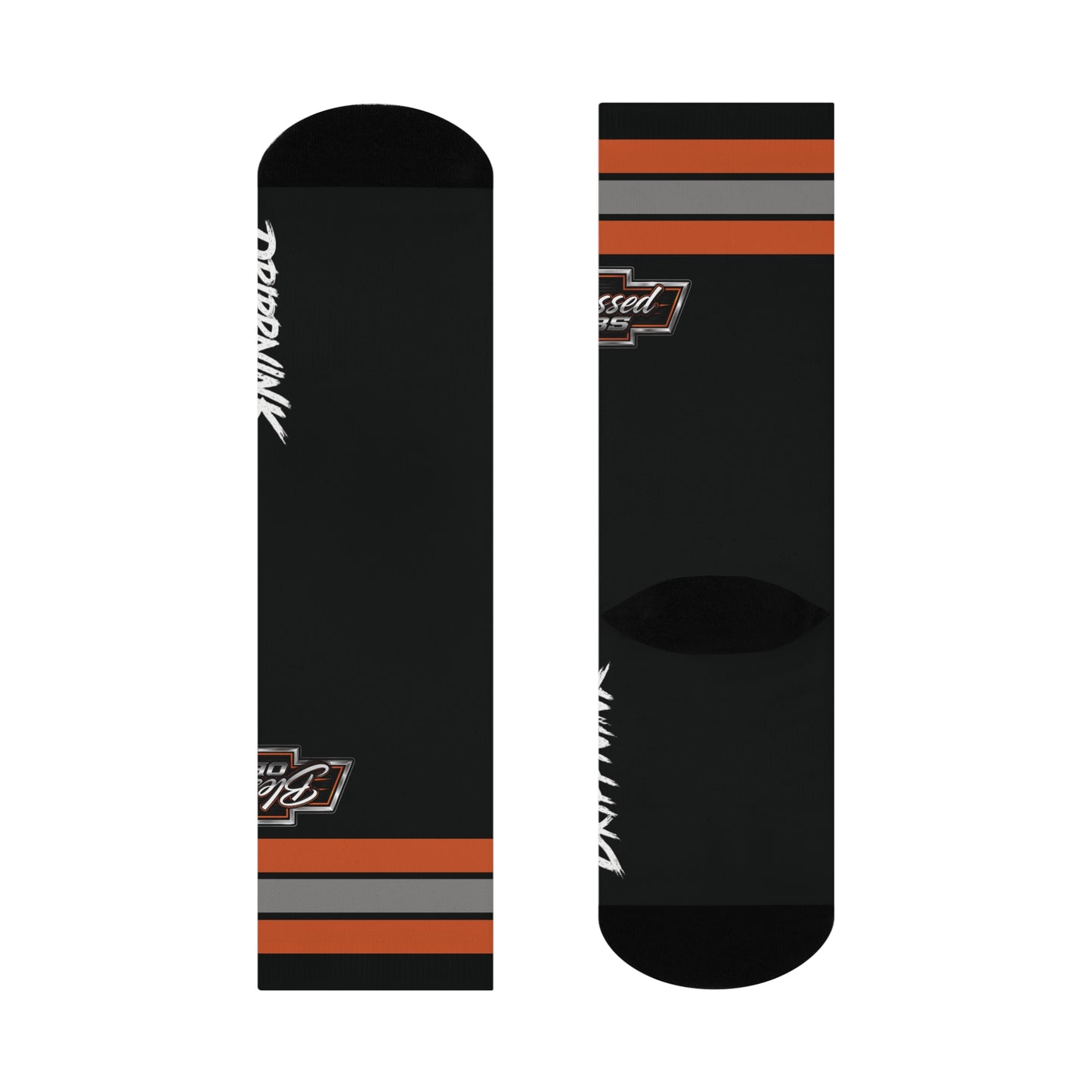 Black Blessed OBS socks designed for Chevy truck enthusiasts with premium crew length fit and automotive styling.