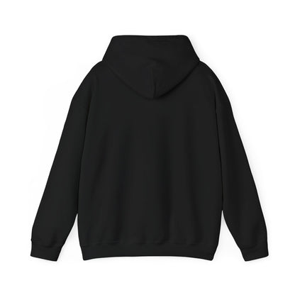 Back of the black hoodie, plain with no print.