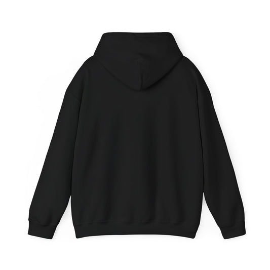 Back of the black hoodie, plain with no print.