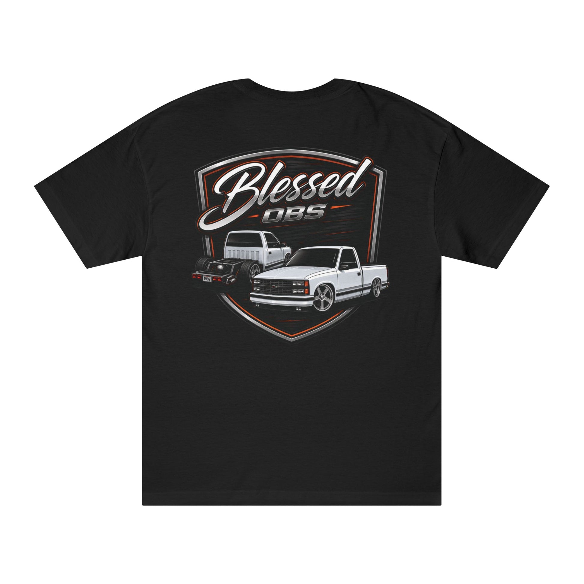 Blessed OBS lifestyle shirt with Chevrolet OBS truck artwork and front chest logo