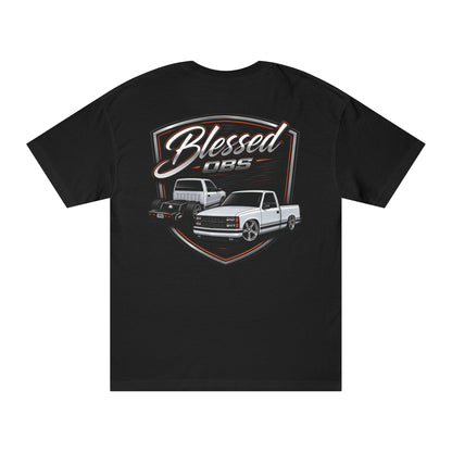 Blessed OBS lifestyle shirt with Chevrolet OBS truck artwork and front chest logo