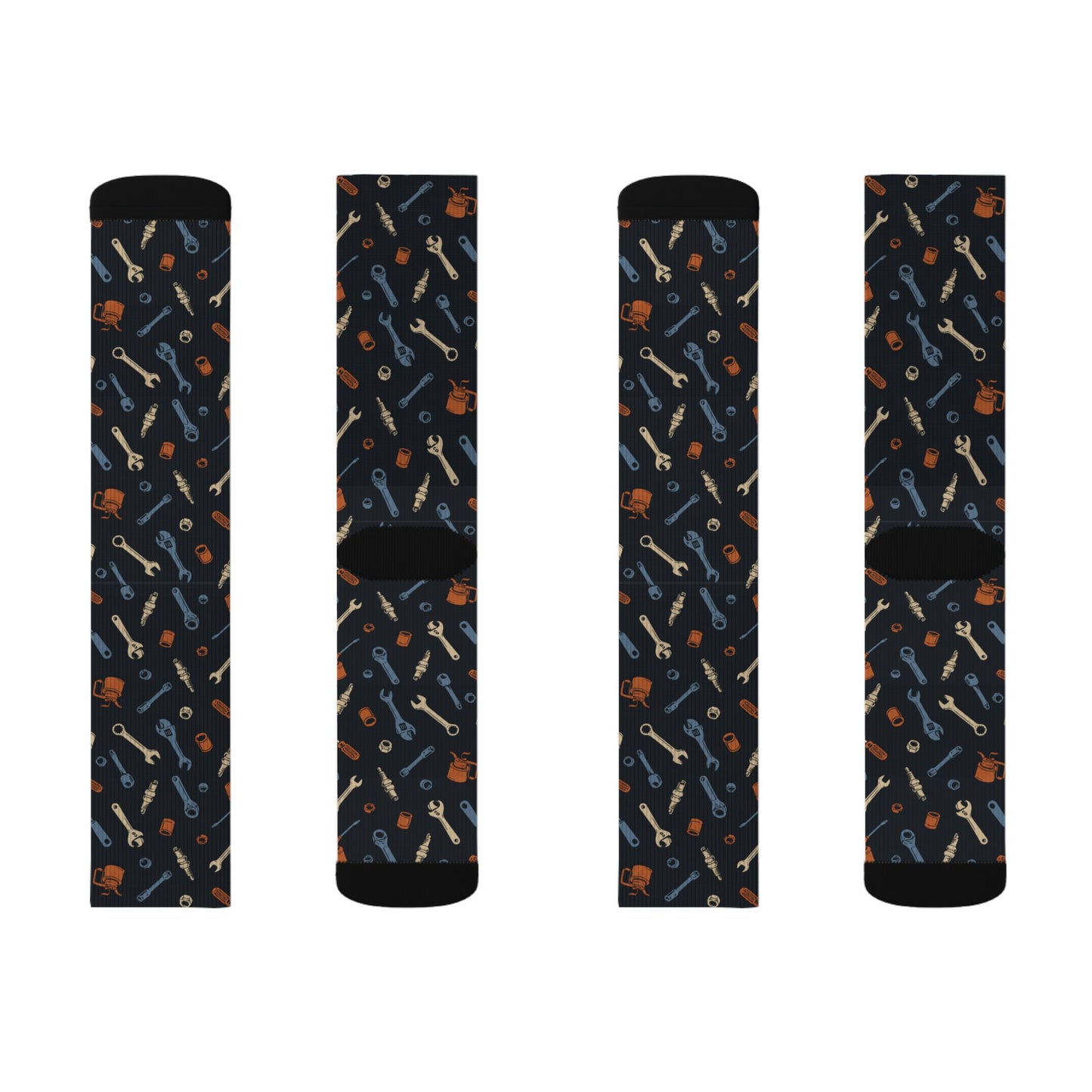 Drippn Ink Garage Tools Crew Socks, Vintage Wrench and Spark Plug Pattern, Mechanic Gift, Classic Truck Garage Style