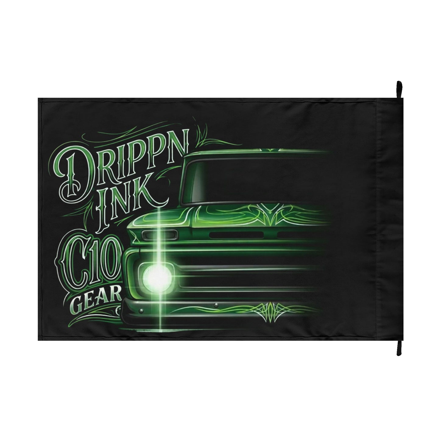 Drippn Ink C10 Gear Garage Flag - Green Lowrider Truck, Double-Sided