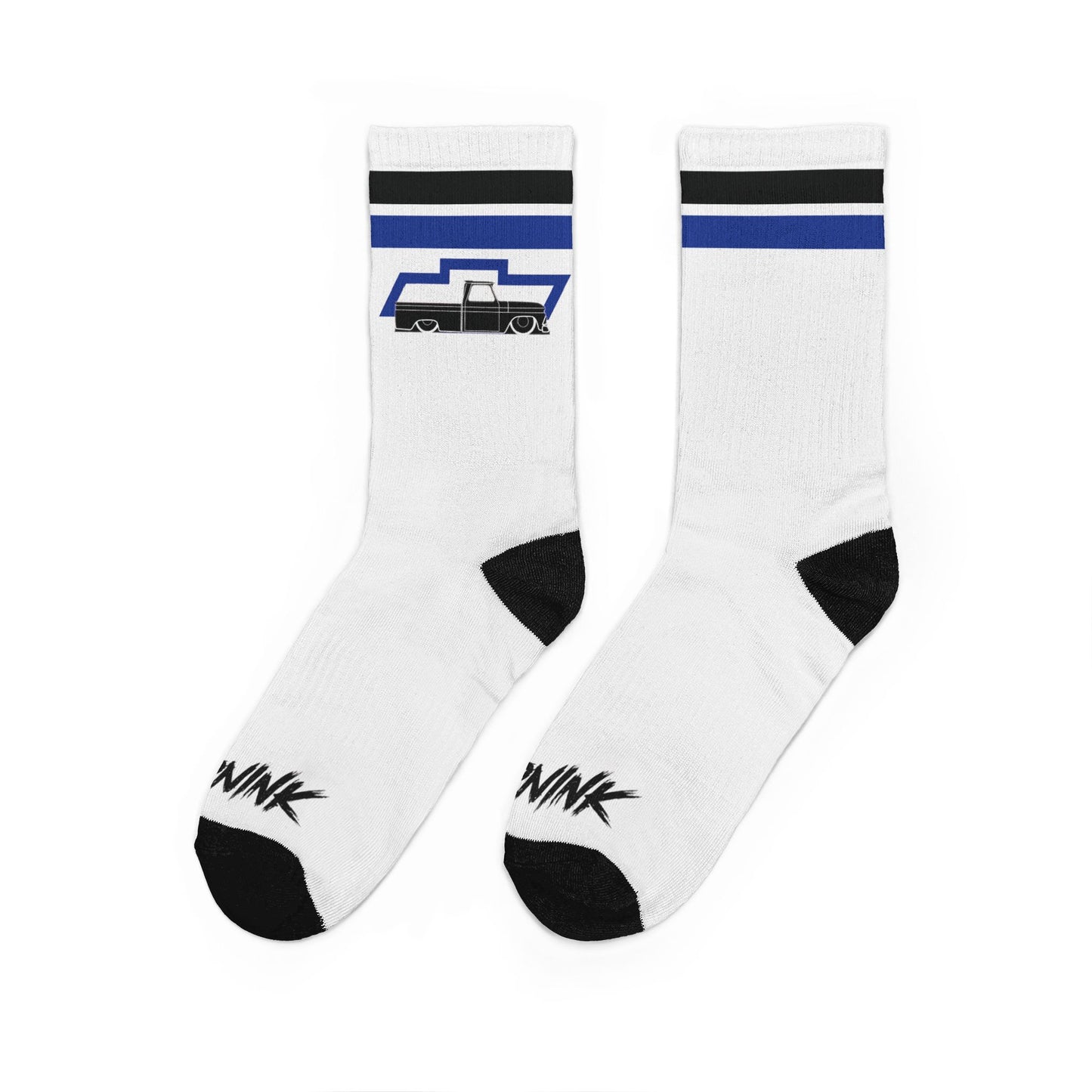 DrippnInk Classic Truck Stripe Crew Socks — Retro Chevy Pickup Design