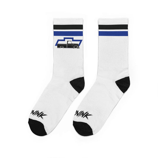DrippnInk Classic Truck Stripe Crew Socks — Retro Chevy Pickup Design