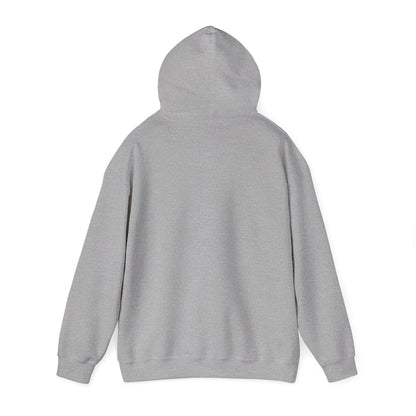 Sport grey hooded sweatshirt shown from behind with the hood raised