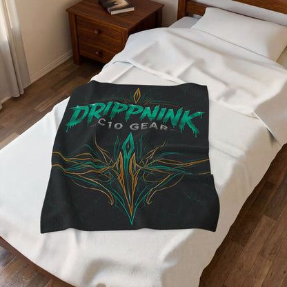 Black velveteen plush blanket featuring teal tribal pinstriping and DrippnInk C10 Gear Chevy-inspired automotive artwork