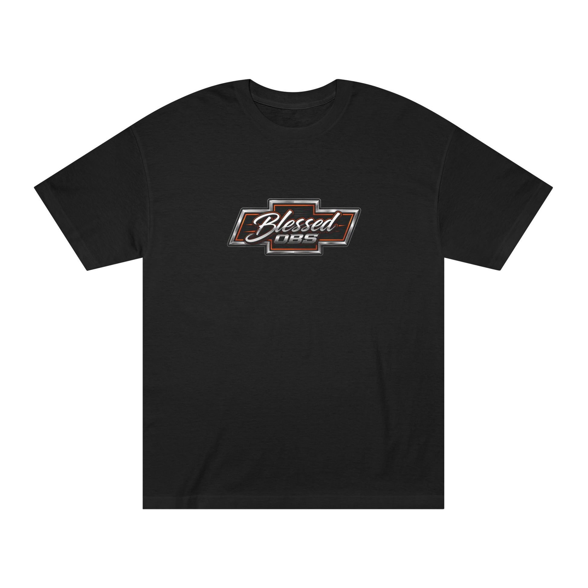 Black Blessed OBS Chevy truck t-shirt featuring custom OBS pickup graphic on the back