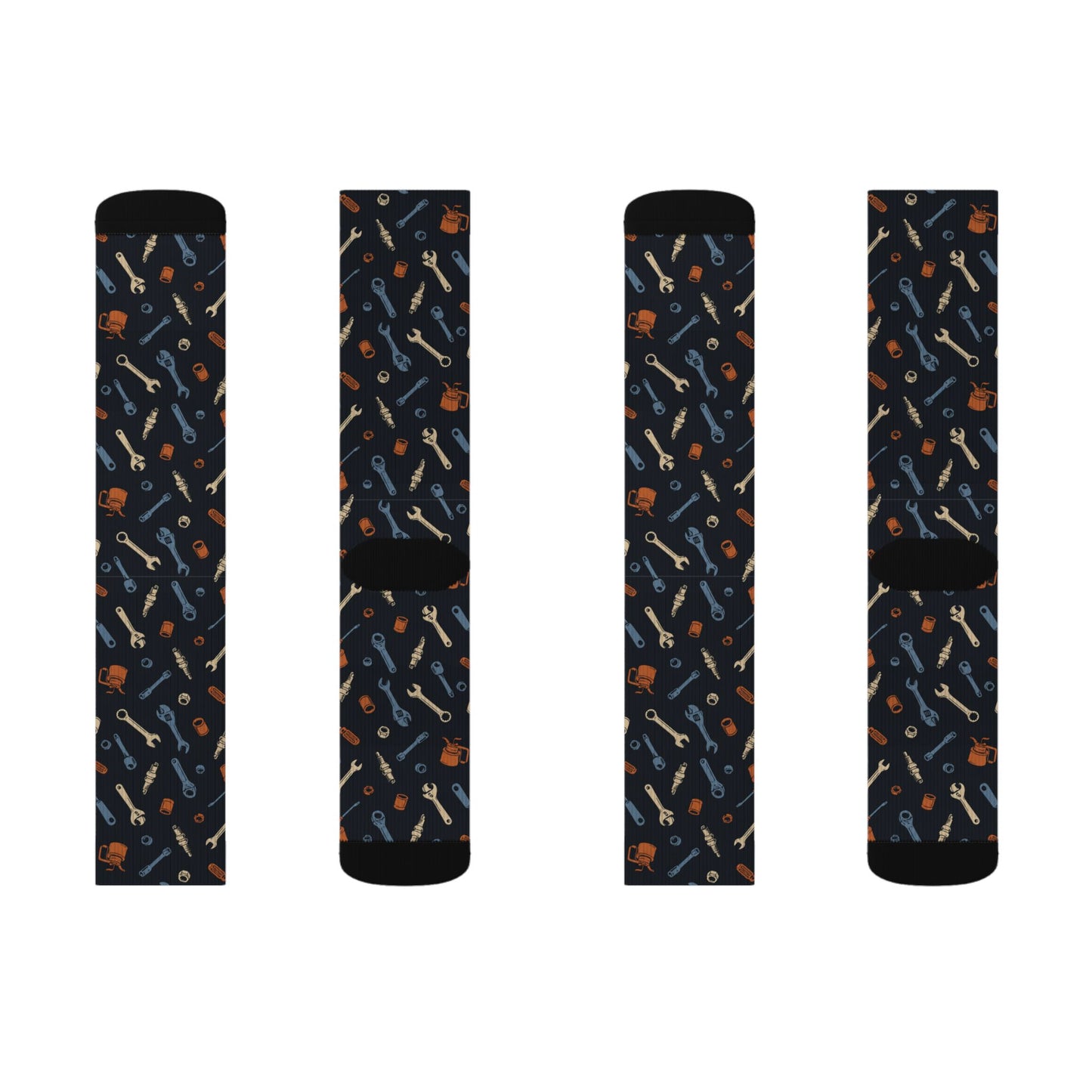 Drippn Ink Garage Tools Crew Socks, Vintage Wrench and Spark Plug Pattern, Mechanic Gift, Classic Truck Garage Style