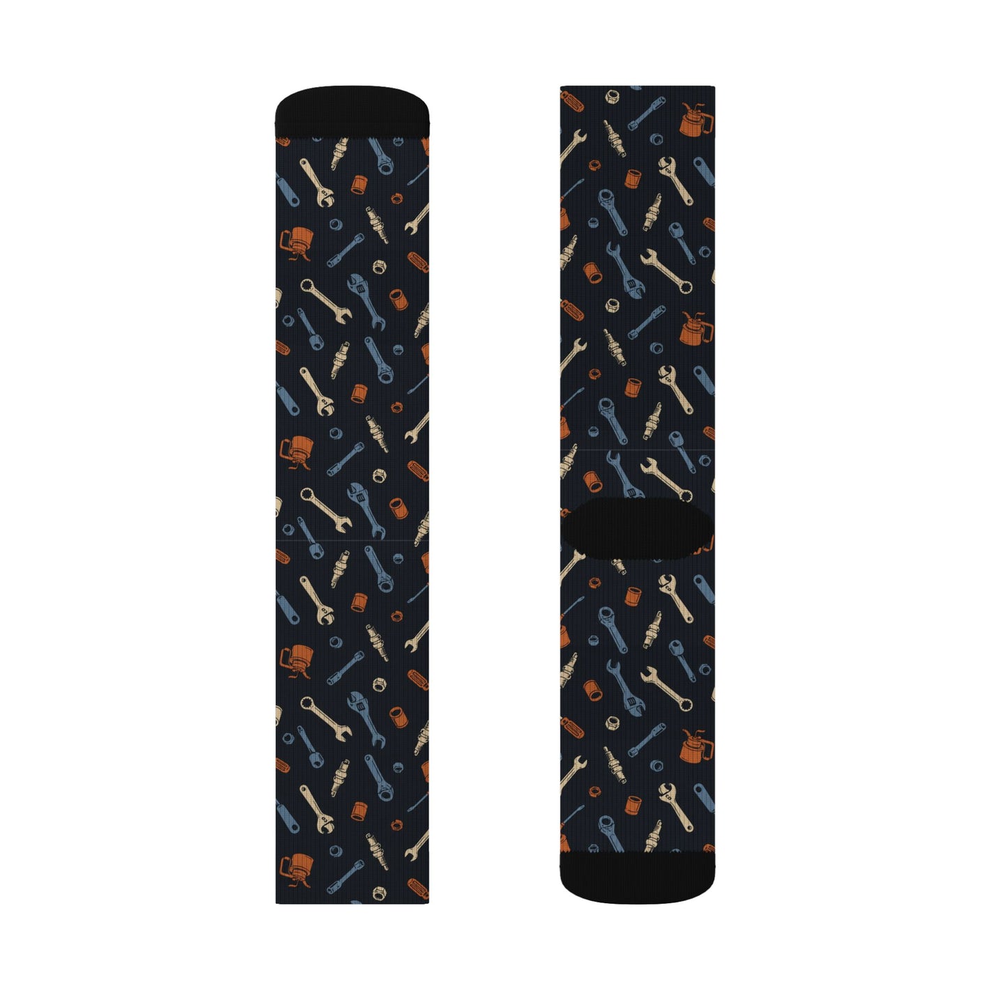 Drippn Ink Garage Tools Crew Socks, Vintage Wrench and Spark Plug Pattern, Mechanic Gift, Classic Truck Garage Style