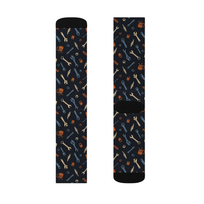 Drippn Ink Garage Tools Crew Socks, Vintage Wrench and Spark Plug Pattern, Mechanic Gift, Classic Truck Garage Style