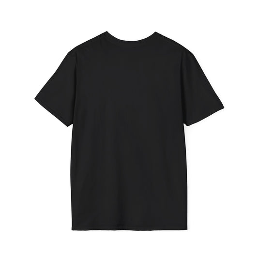 Back of the black t-shirt, plain with no print.