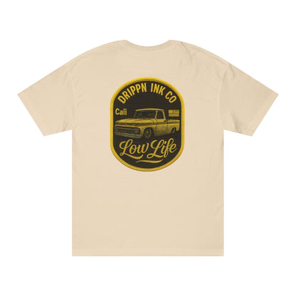 Low Life Cali Badge T-Shirt  Slammed Chevy C10 Gold Vintage Graphic