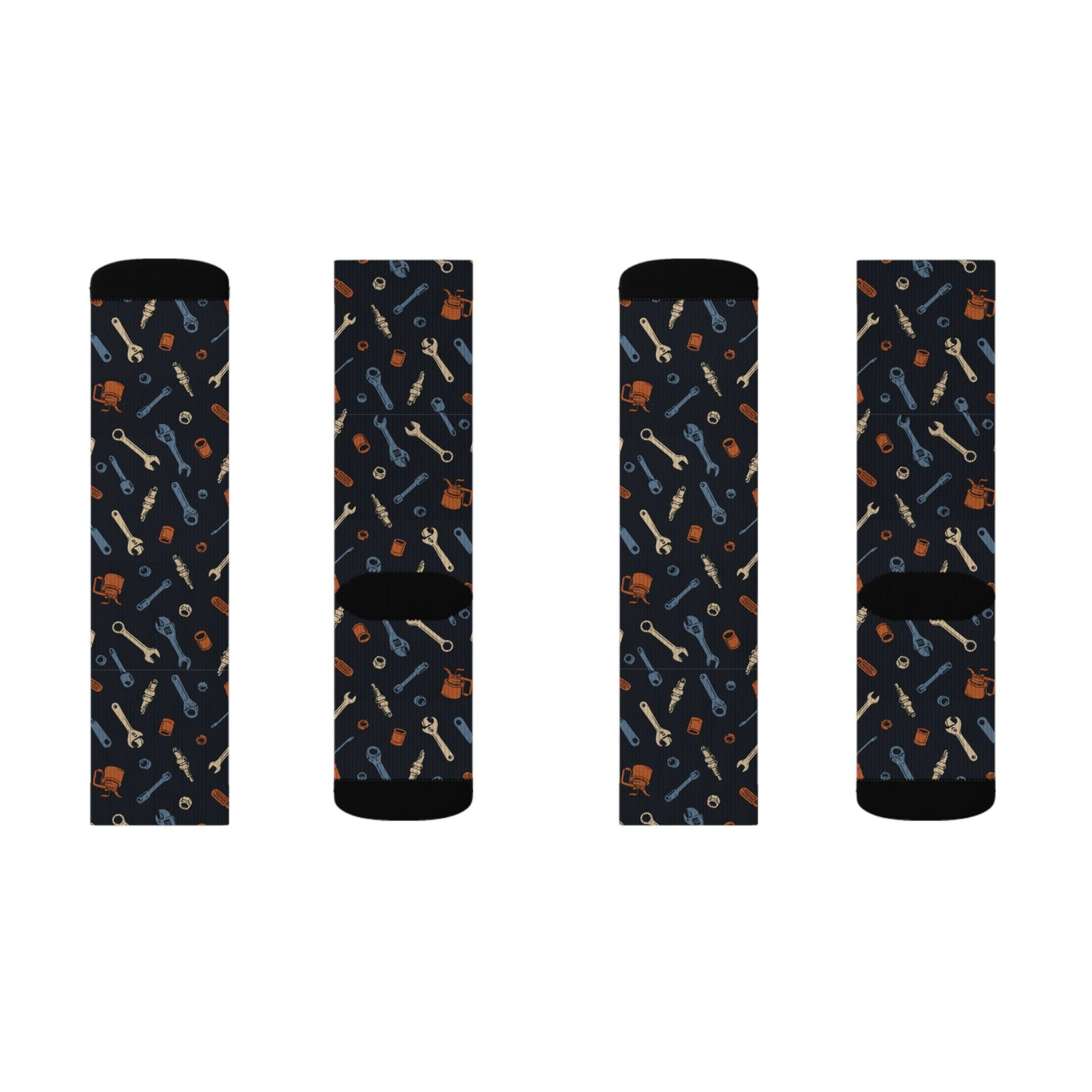 Drippn Ink Garage Tools Crew Socks, Vintage Wrench and Spark Plug Pattern, Mechanic Gift, Classic Truck Garage Style