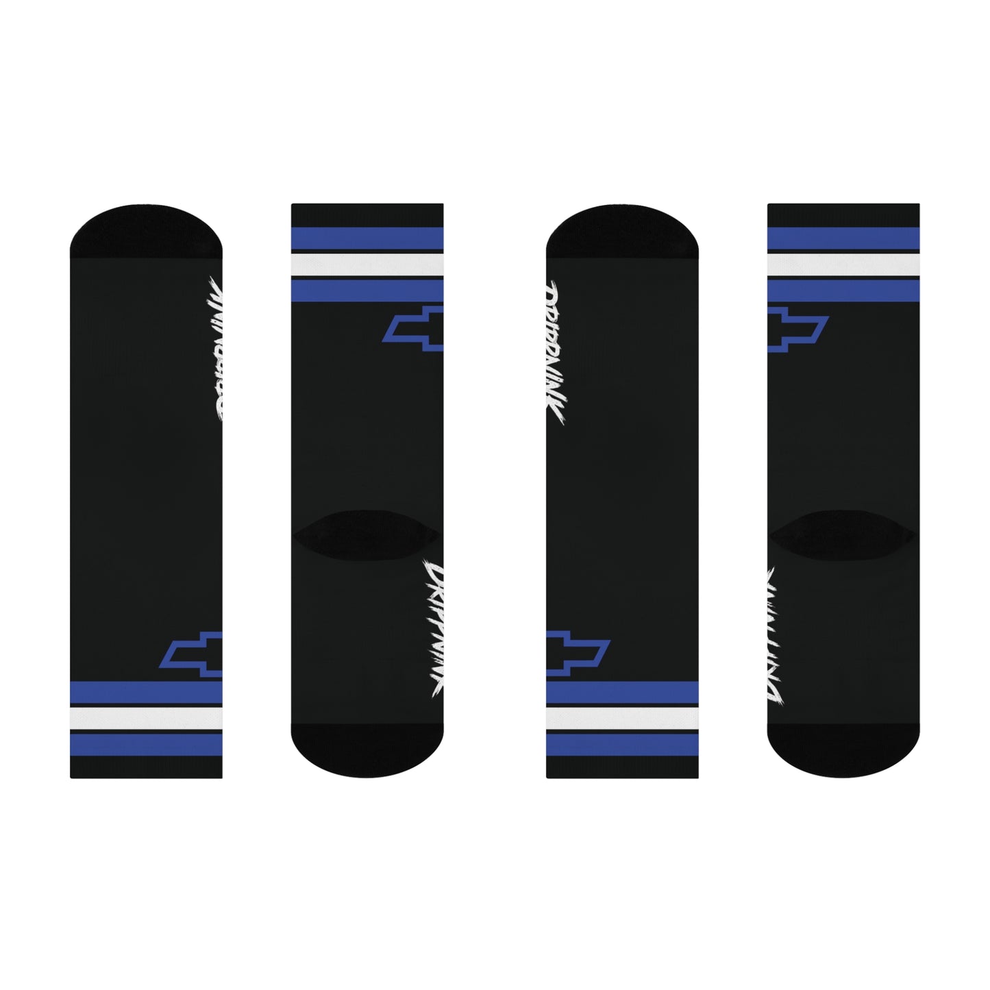 DrippnInk Bowtie Stripe Crew Socks — Chevy Blue Garage Edition