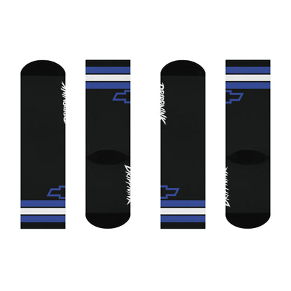 DrippnInk Bowtie Stripe Crew Socks — Chevy Blue Garage Edition