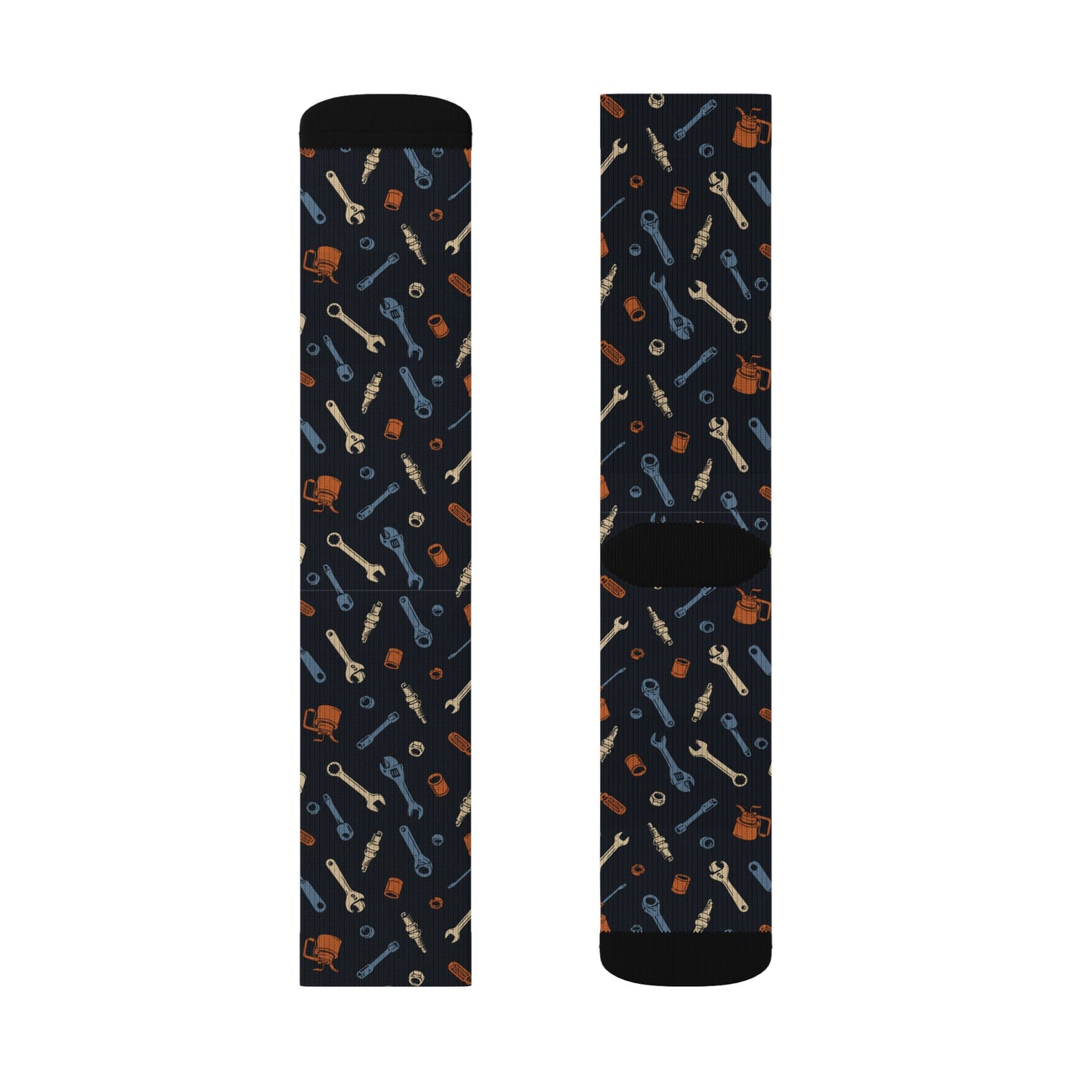Drippn Ink Garage Tools Crew Socks, Vintage Wrench and Spark Plug Pattern, Mechanic Gift, Classic Truck Garage Style