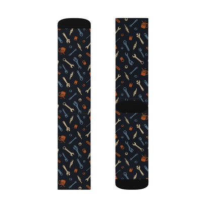 Drippn Ink Garage Tools Crew Socks, Vintage Wrench and Spark Plug Pattern, Mechanic Gift, Classic Truck Garage Style
