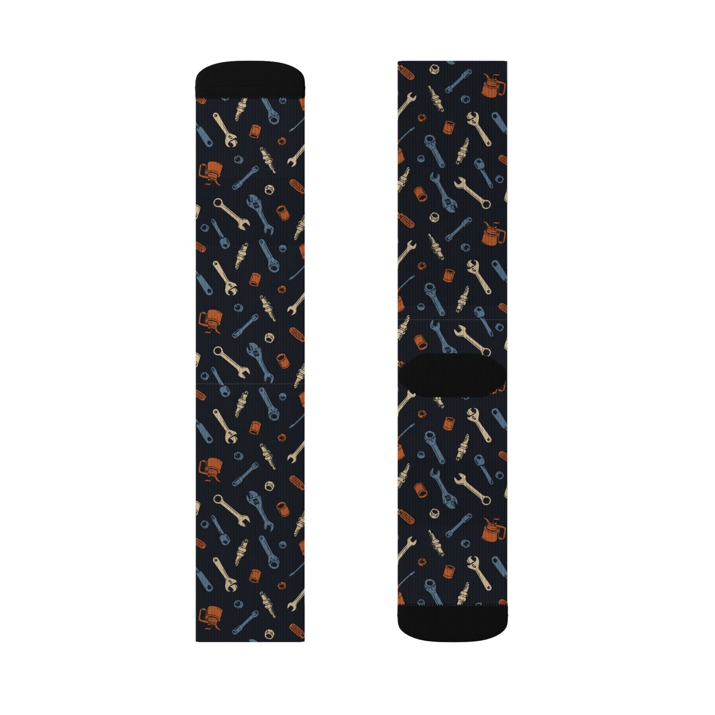 Drippn Ink Garage Tools Crew Socks, Vintage Wrench and Spark Plug Pattern, Mechanic Gift, Classic Truck Garage Style