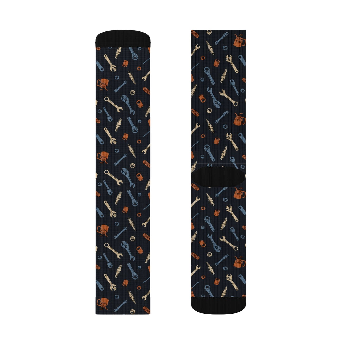 Drippn Ink Garage Tools Crew Socks, Vintage Wrench and Spark Plug Pattern, Mechanic Gift, Classic Truck Garage Style